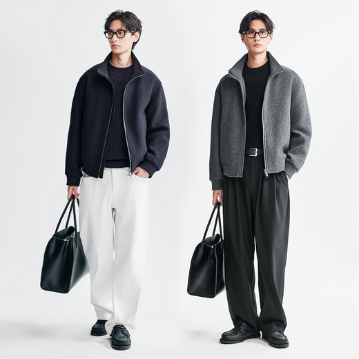 棉仓367814003-金标P棉内里绗棉全羊毛毛呢夹克男 秋冬保暖立领呢子外套 商品图3