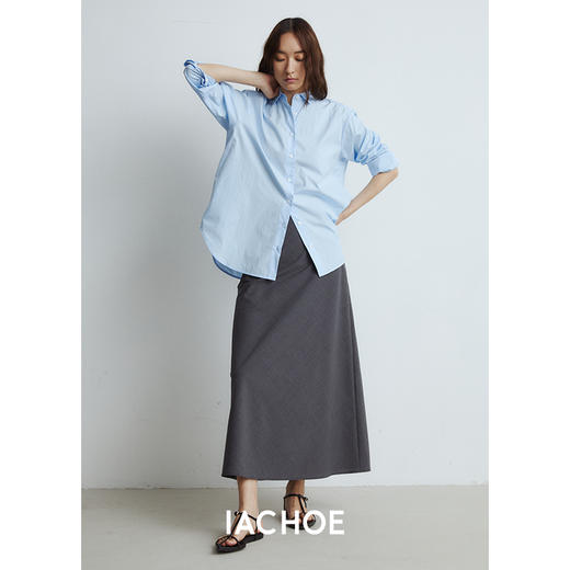 棉仓3461504001-海盐蓝简约设计衬衣宽松 商品图2