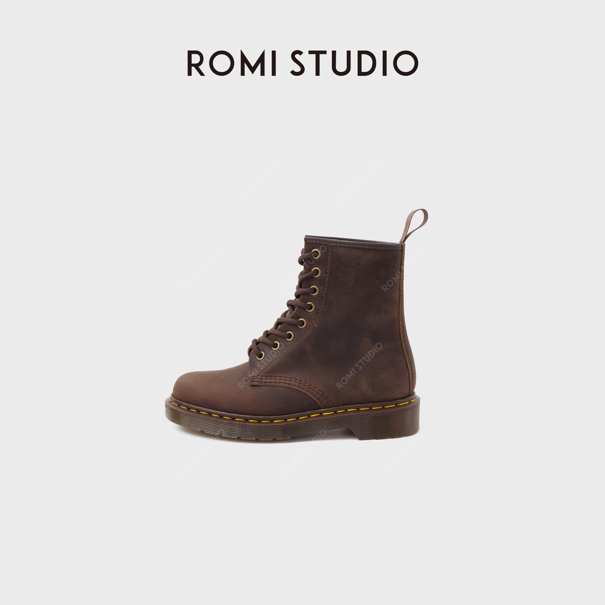 ROMISTUDIO“油蜡牛皮”疯马皮厚底多地形英伦马丁靴 RWBLP31790【固特异工艺】