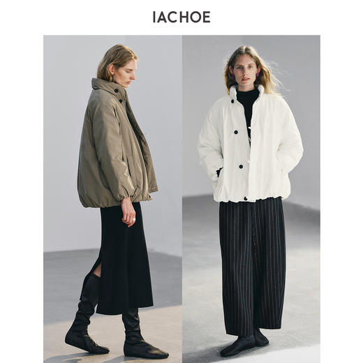 棉仓3671515008-灰绿色小立领95鹅绒服 商品图4