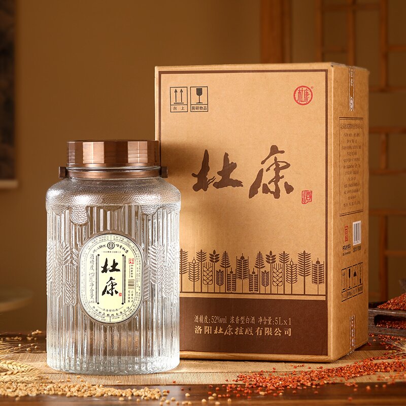 杜康粮食酒 52度5L 大玻璃桶装高度浓香型高粱散装白酒纯粮泡酒用 52度 5L 1桶 整箱装【原箱发货】
