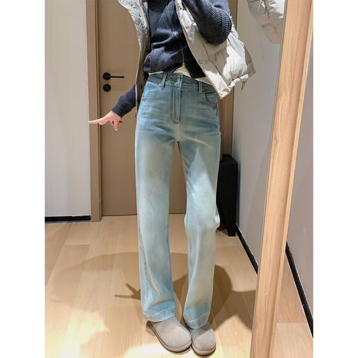 高光蓝牛直筒裤！2025双版本舒弹抓绒360立体水洗宽腰牛仔裤女款！ 商品图6