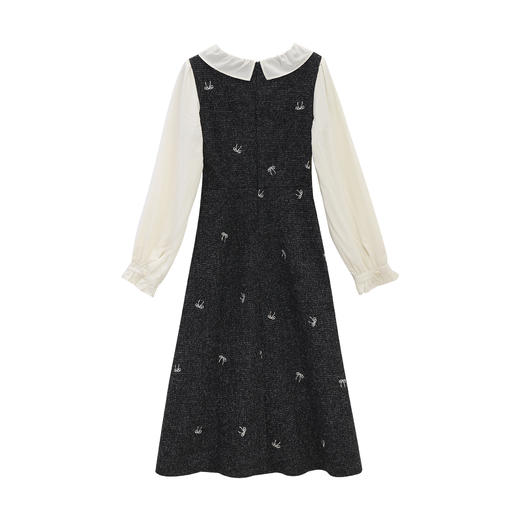 鹿向南「黑白协奏」秋季新款长袖连衣裙女小众设计感收腰显瘦长裙QJD00548 商品图1