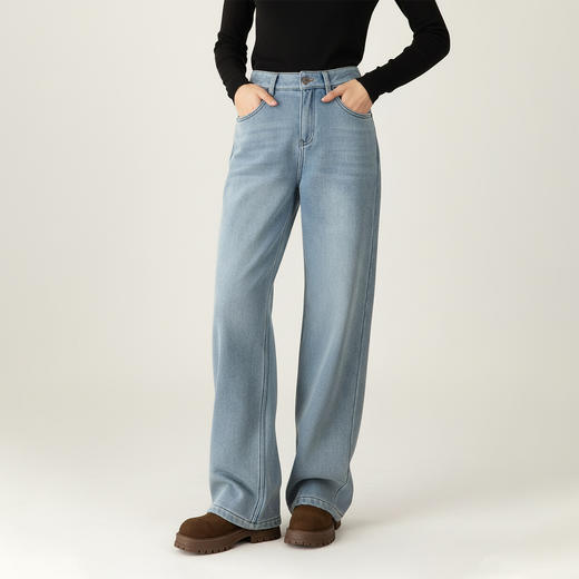 Grace&Glam 经典牛仔秋冬加绒窄版显瘦阔腿裤 商品图2