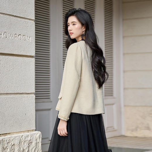 奢姿大码女装2025秋季新款小香风圆领外套胖妹妹温柔雅致上衣9953353738 商品图3