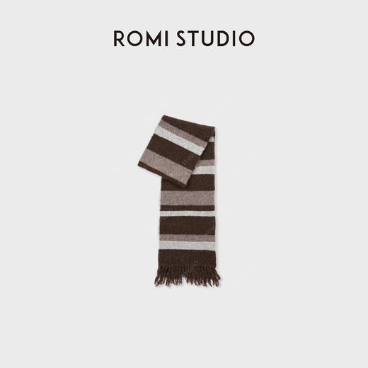 ROMI STUDIO“复古调性”羊毛混纺撞色条纹毛边流苏围巾 RWCWPU6992 商品图1