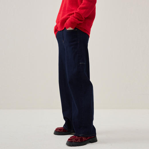 谜底牛仔裤长裤2025冬季新品弧线剪裁复古活力直筒裤女254MJ1659 商品图1