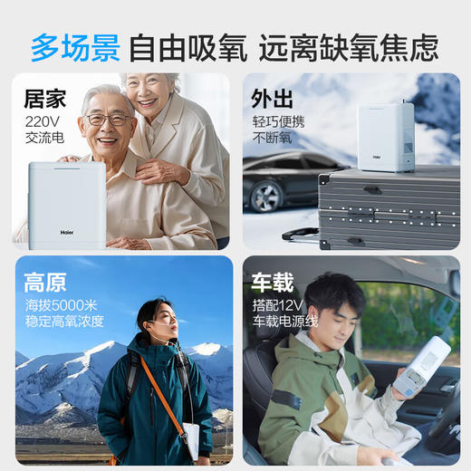 海尔（Haier）医用便携式制氧机5L升高原车载吸氧机随身户外旅游两块电池550C 商品图1