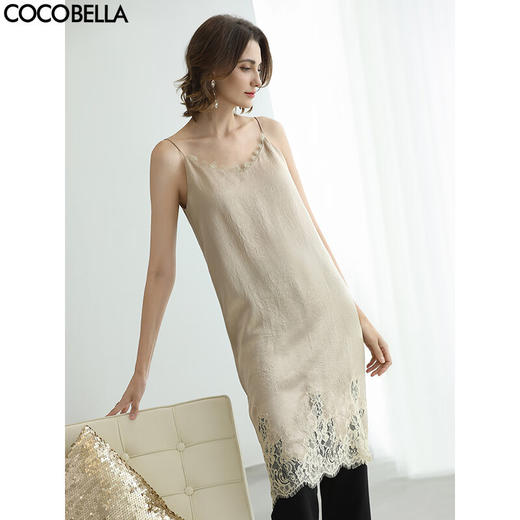 COCOBELLA[100%醋酸]蕾丝拼接肌理感连衣裙女吊带裙FR0081-2 商品图0