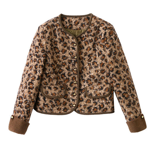 圆领豹纹夹棉短款上衣时尚外套棉衣	 YBX8806 商品图4