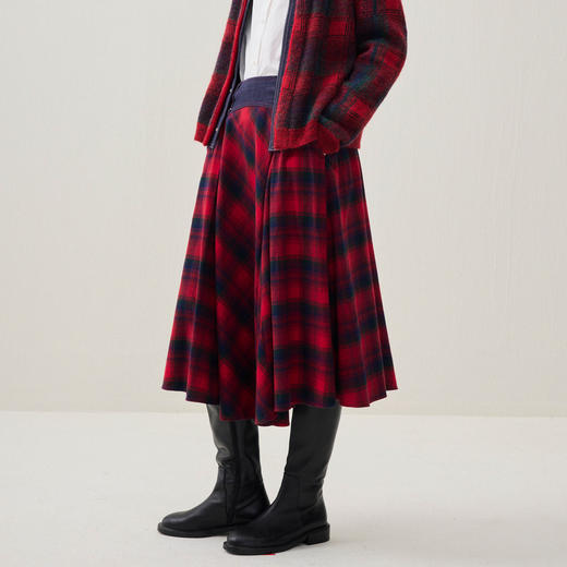 谜底格纹半身裙2025年冬季新品复古优雅高腰撞色拼接女254MB1666 商品图1