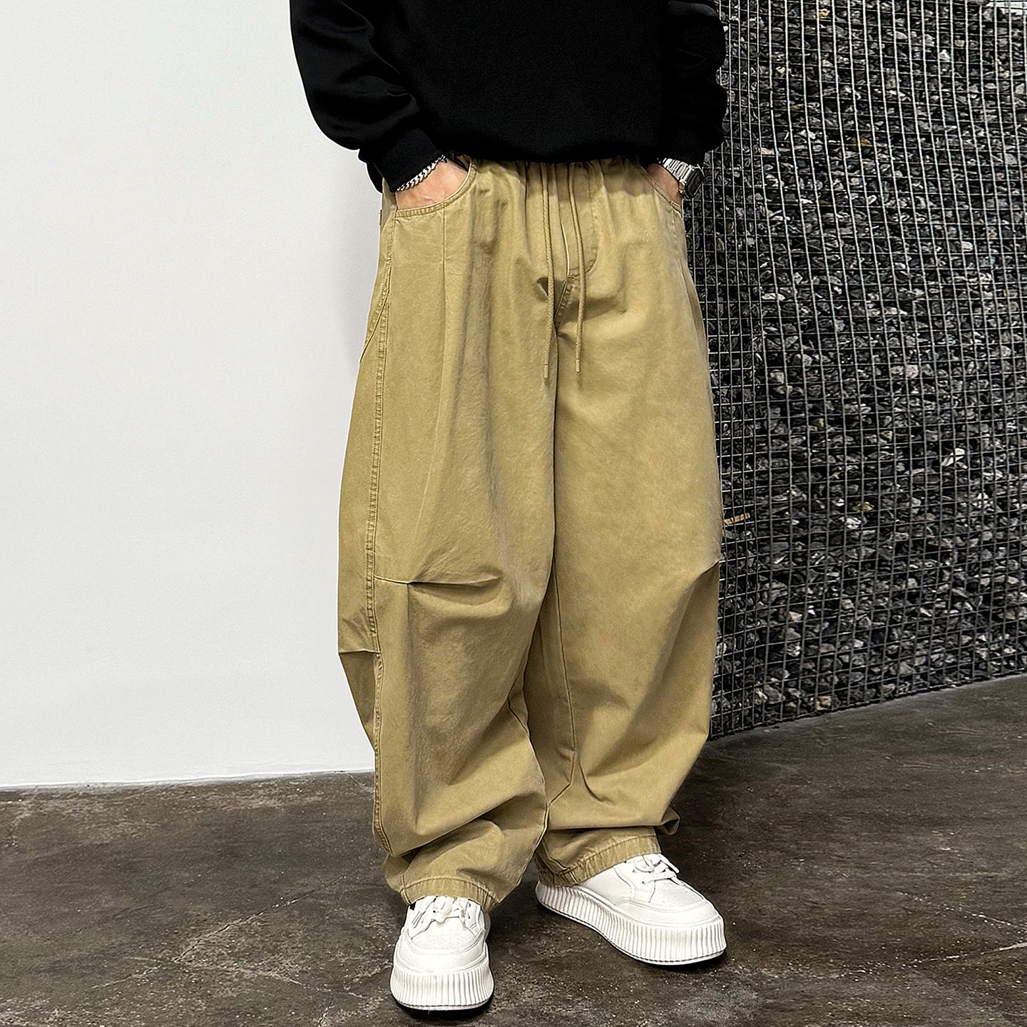 徐太浪【褶皱感 加绒加厚】大码哈伦裤男春秋宽松百搭纯色休闲裤