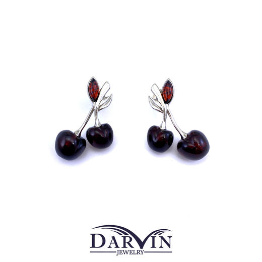DARVIN 俄罗斯进口天然琥珀925银 血花珀樱桃耳饰 减龄俏皮 商品图9