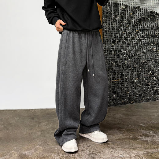 徐太浪【垂坠感 系绳松紧腰】休闲裤男秋冬保暖宽松直筒通勤裤子 商品图1