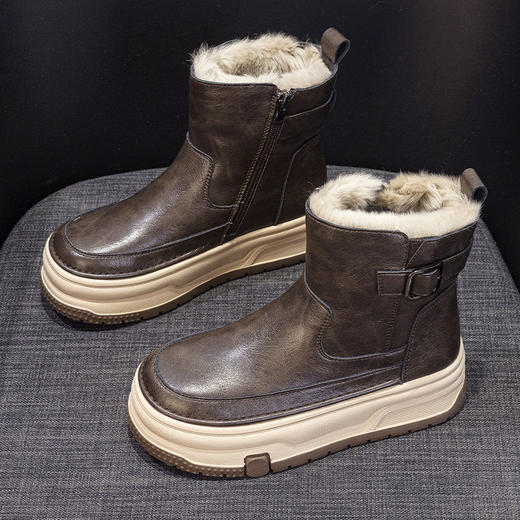 网红同款雪地靴女新款冬季加绒加厚短靴韩版保暖厚底增高防滑保暖棉鞋 商品图4