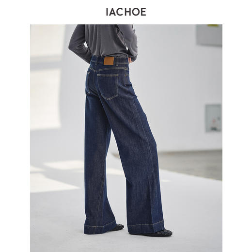 棉仓3661519010-复古蓝加绒微喇阔腿牛仔裤 商品图3