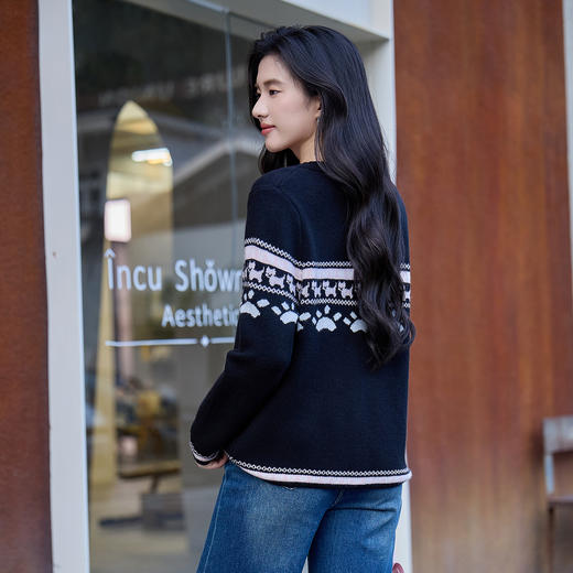 奢姿大码女装2025秋季减龄卡通图案圆领上衣胖妹妹时尚百搭针织衫9553653723 商品图3