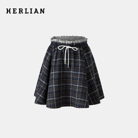 HERLIAN 2025年冬季新品女腰头拼接抽绳格纹半裙