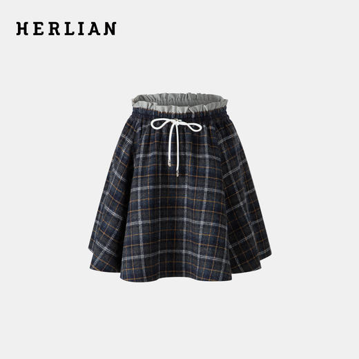 HERLIAN 2025年冬季新品女腰头拼接抽绳格纹半裙 商品图0