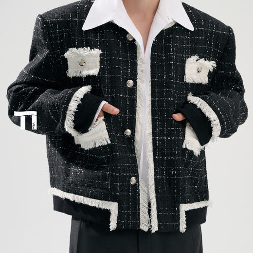 TIWLLTANG启世录"白荧收光"罗纹拼接香风夹克拉毛西装 商品图2