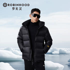 【高密抗风 大朵鹅绒 石墨烯内里】罗宾汉黑色金标男女短款鹅绒羽绒服（R038Y51023）