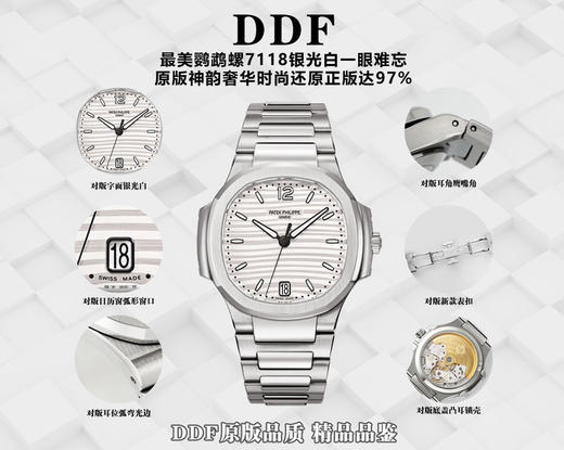 DDF，TOP百达翡丽，鹦鹉螺7118         1:全网对版银光白，白色底纹银色拉丝波浪平纹在光线下呈现迷人光泽 2:表版刻度倒角边缘与原版一致，刻度边缘罗珠与原版一致精美尺寸❕❕❕ 商品图0