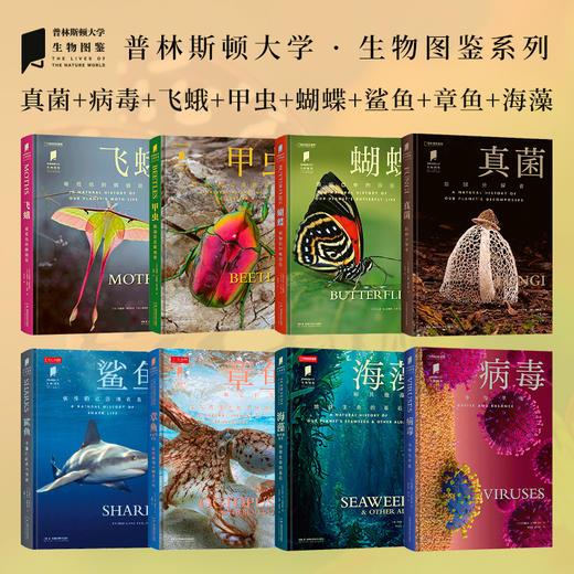 “普林斯顿大学生物图鉴”系列8本：真菌 病毒 飞蛾 甲虫 蝴蝶 鲨鱼 章鱼 海藻 蘑菇 昆虫 海洋水生生物图鉴科普图书 商品图0