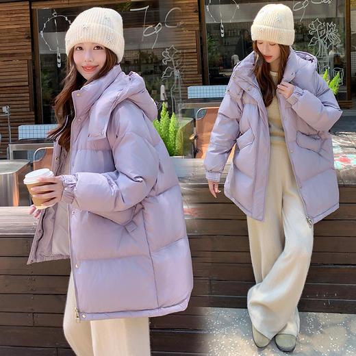 奢姿2025冬季大码女装胖妹妹气质可卸毛领连帽设计中长款羽绒服7354300233 商品图4