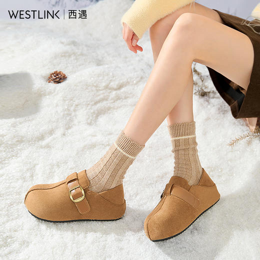 西遇加绒勃肯鞋女新款秋冬内增高两穿一脚蹬毛毛鞋外穿棉鞋V2357301 商品图1