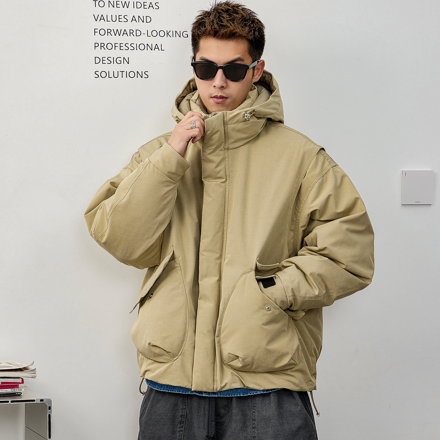 徐太浪【夹克式 拼接口袋】连帽羽绒服男厚款2025新款防寒服外套