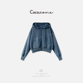 COCO ZONE 刘一一“水洗蓝”100棉连帽拉链前口袋外套 CD1A1235