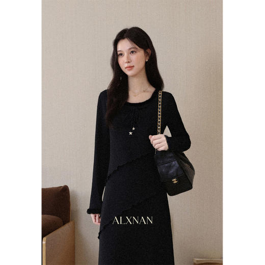 鹿向南「黑巧塔塔」法式复古针织连衣裙女秋冬新款气质内搭打底裙 商品图3