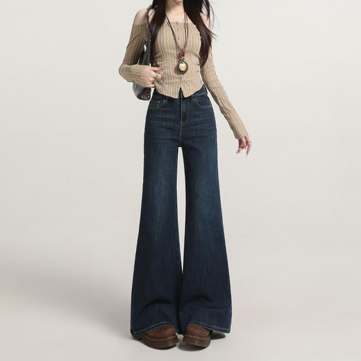 美式不贴腿微喇牛仔裤女2025秋季新款宽松显瘦阔腿小个子喇叭裤子 商品图5