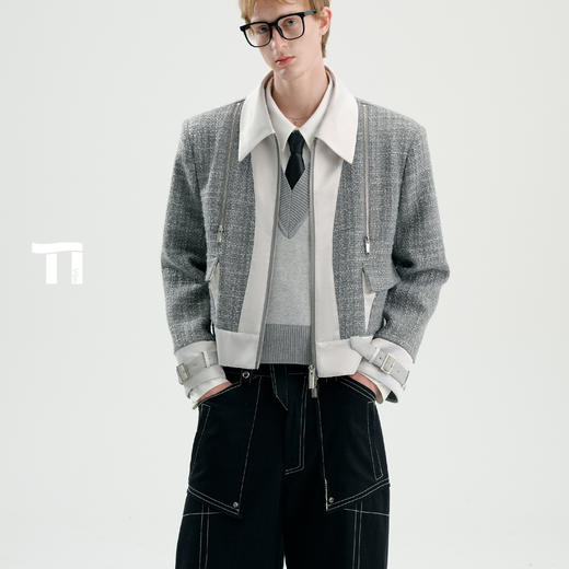 启世录TIWILLTANG“银月骑士”静奢小香风缎拼夹克粗花呢短款外套 商品图2