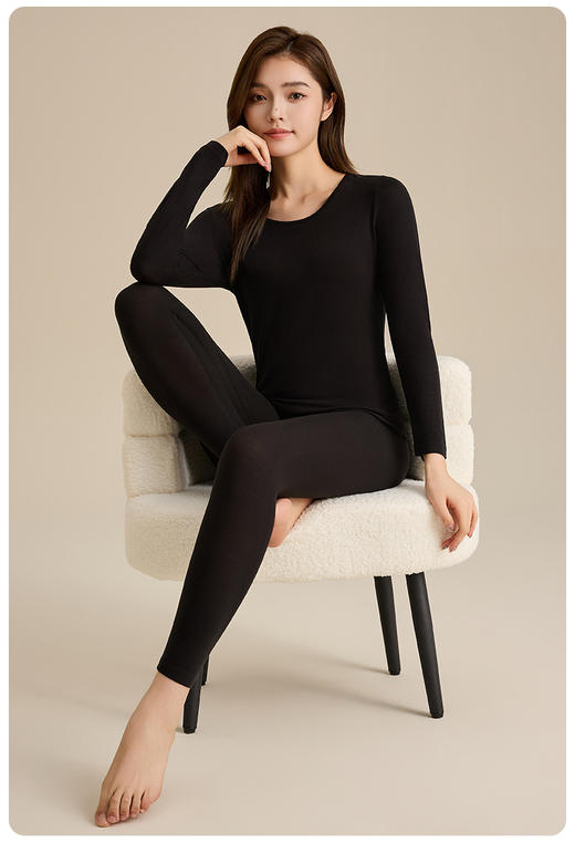 蚕丝莫代尔零聚酯保暖内衣秋衣女款套装 轻柔无感贴身不臃肿 三码可选 商品图3