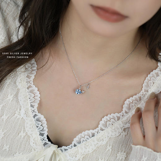 【圆梦鲸】S999纯银蓝色鲸鱼项链【YXS-A4752】 商品图3