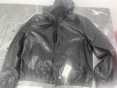 瑕疵EMPORIO ARMANI/EA 男士羊皮老鹰图案双面可穿连帽休闲皮夹克