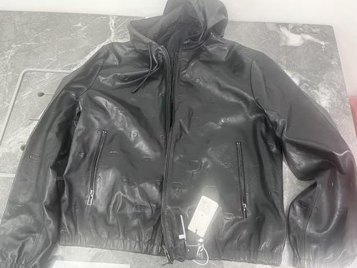 瑕疵EMPORIO ARMANI/EA 男士羊皮老鹰图案双面可穿连帽休闲皮夹克 商品图0
