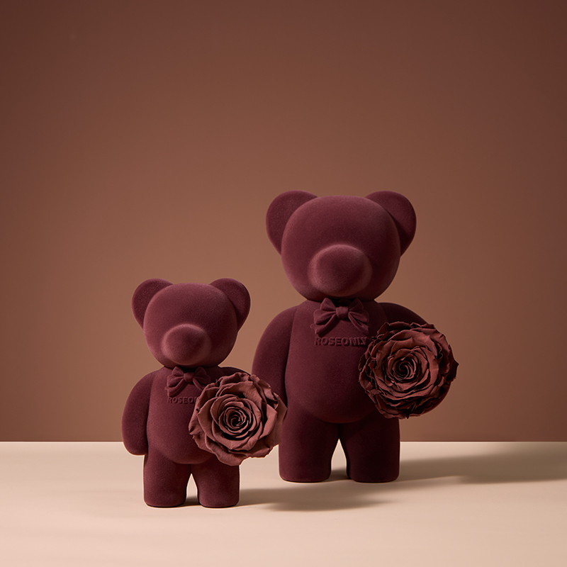 【心意熊公仔】ROSEONLY诺誓 永生玫瑰  永生公仔 中号大号公仔 心意熊公仔 玫红色 巧克力色 送爱人女友礼物