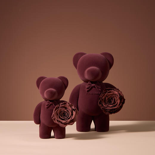 【心意熊公仔】ROSEONLY诺誓 永生玫瑰  永生公仔 中号大号公仔 心意熊公仔 玫红色 巧克力色 送爱人女友礼物 商品图0