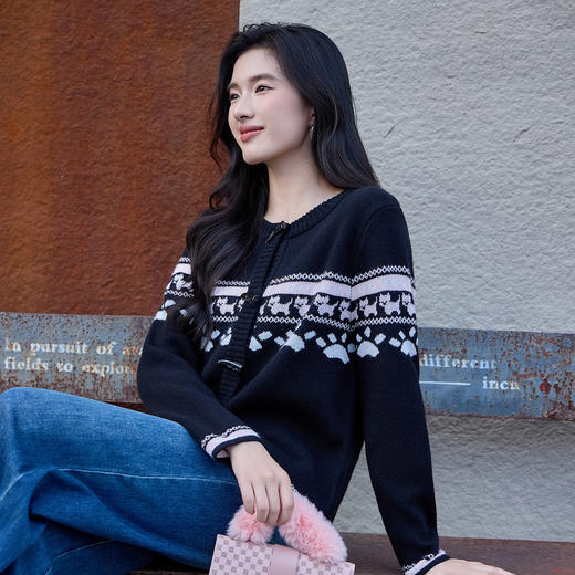 奢姿大码女装2025秋季减龄卡通图案圆领上衣胖妹妹时尚百搭针织衫9553653723 商品图2