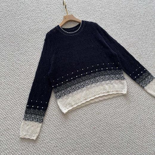 【à perles】纯羊绒小香风渐变镂空亮片针织衫 商品图3