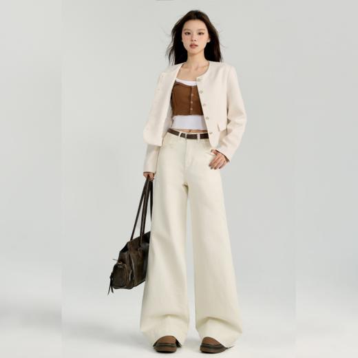 美式丹宁蓝加绒牛仔裤女秋冬新款辣妹设计感弹力拖地宽松大喇叭裤 商品图2