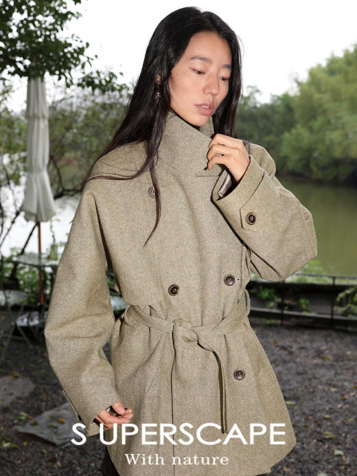 素舶 绵羊毛风衣式呢子外套英伦风气质通勤中长款毛呢大衣外套 商品图0