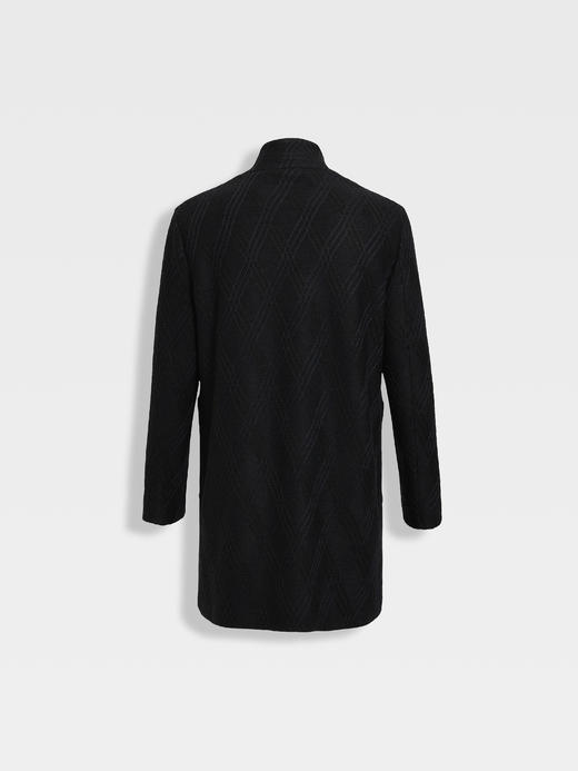 callisto星空蓝羊毛混纺微阔菱形格纹编织大衣 商品图1