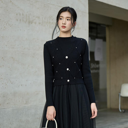 奢姿大码女装2025秋季减龄钻饰设计V领上衣胖妹妹时尚百搭背心9854653816A 商品图1