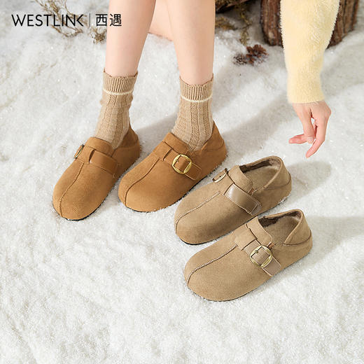 西遇加绒勃肯鞋女新款秋冬内增高两穿一脚蹬毛毛鞋外穿棉鞋V2357301 商品图0