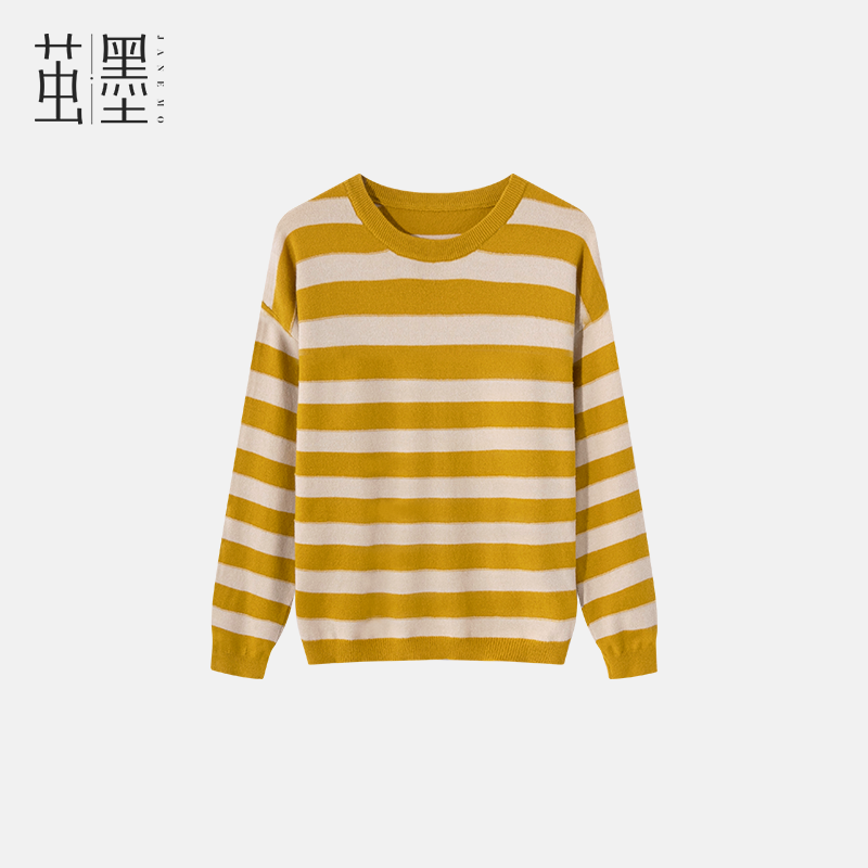 茧墨 慵懒风减龄条纹长袖针织衫