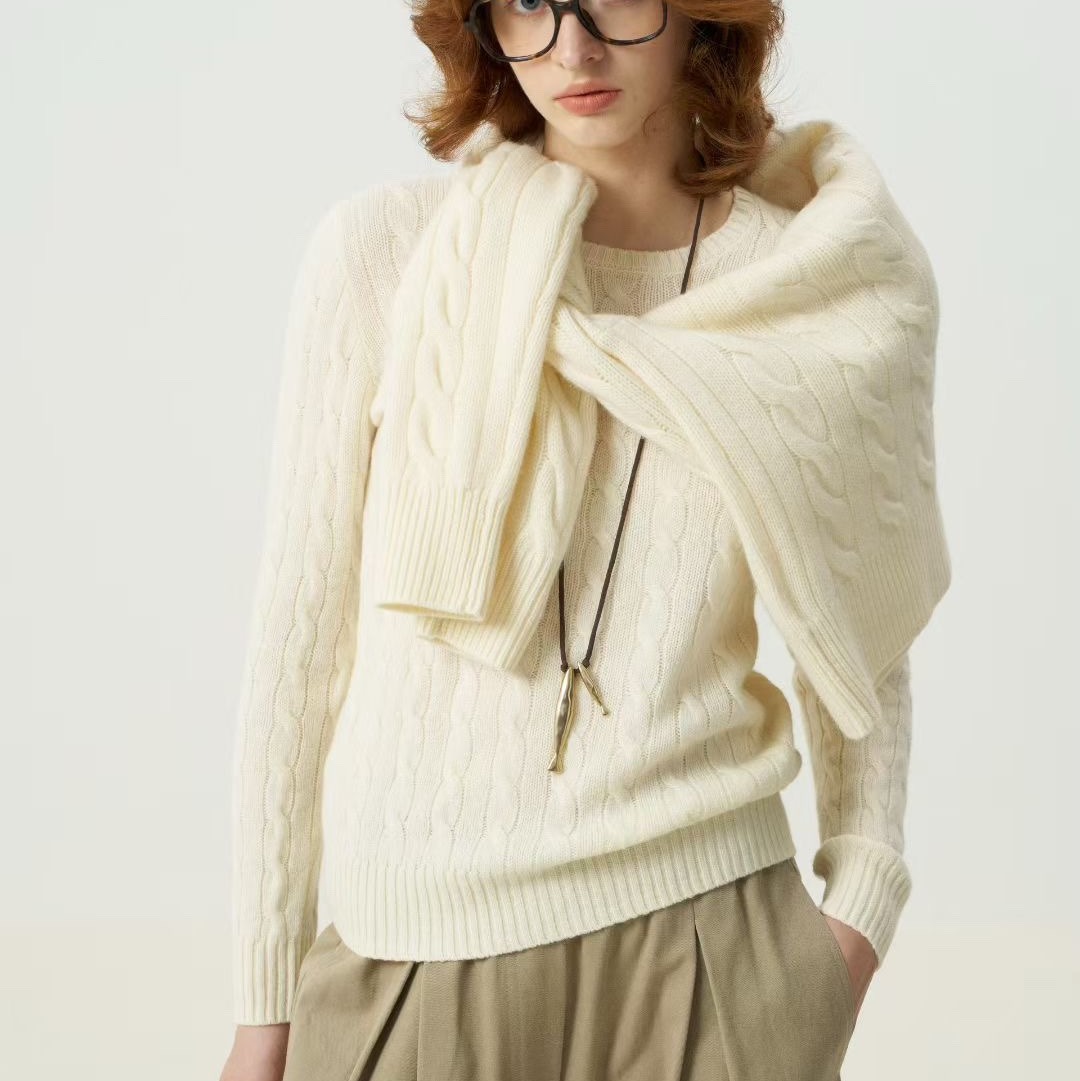 【à perles】羊毛复古绞花麦穗绣圆领和开衫两个版本