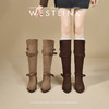西遇西部牛仔堆堆靴女新款秋冬美拉德绒面尖头不过膝长筒靴V2357300 商品缩略图0